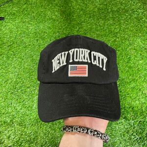 Black New York City baseball cap with American flag patch